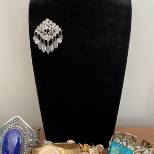 Antique Inspired Refined Silver and Gemstone Brooch